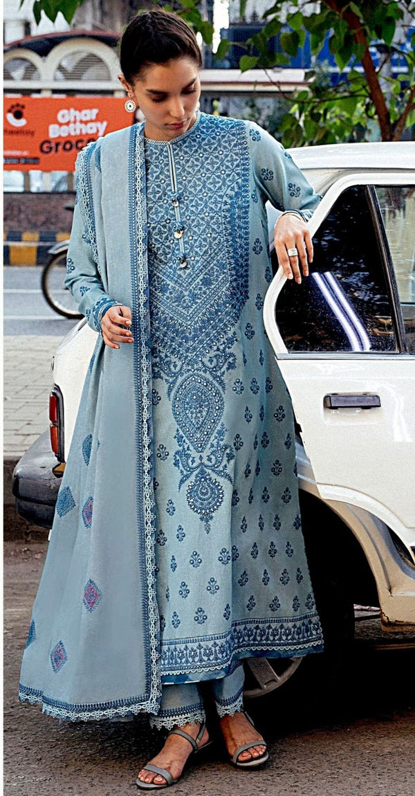 Zaha on Dhanak with emb shawl 3ps