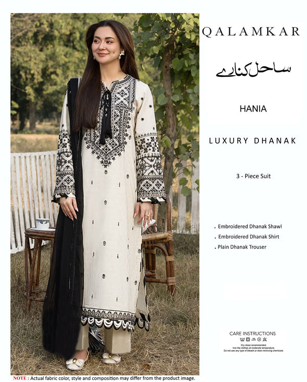 Qalamkar  on  Dhanak with Emb Dhanak Shawl